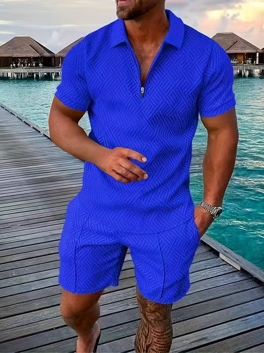 Men's Jacquard Shirt & Shorts Set | Summer Matching Hero