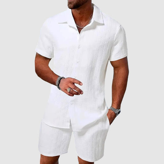 Men's Jacquard Two Piece Short Sleeve Set Front