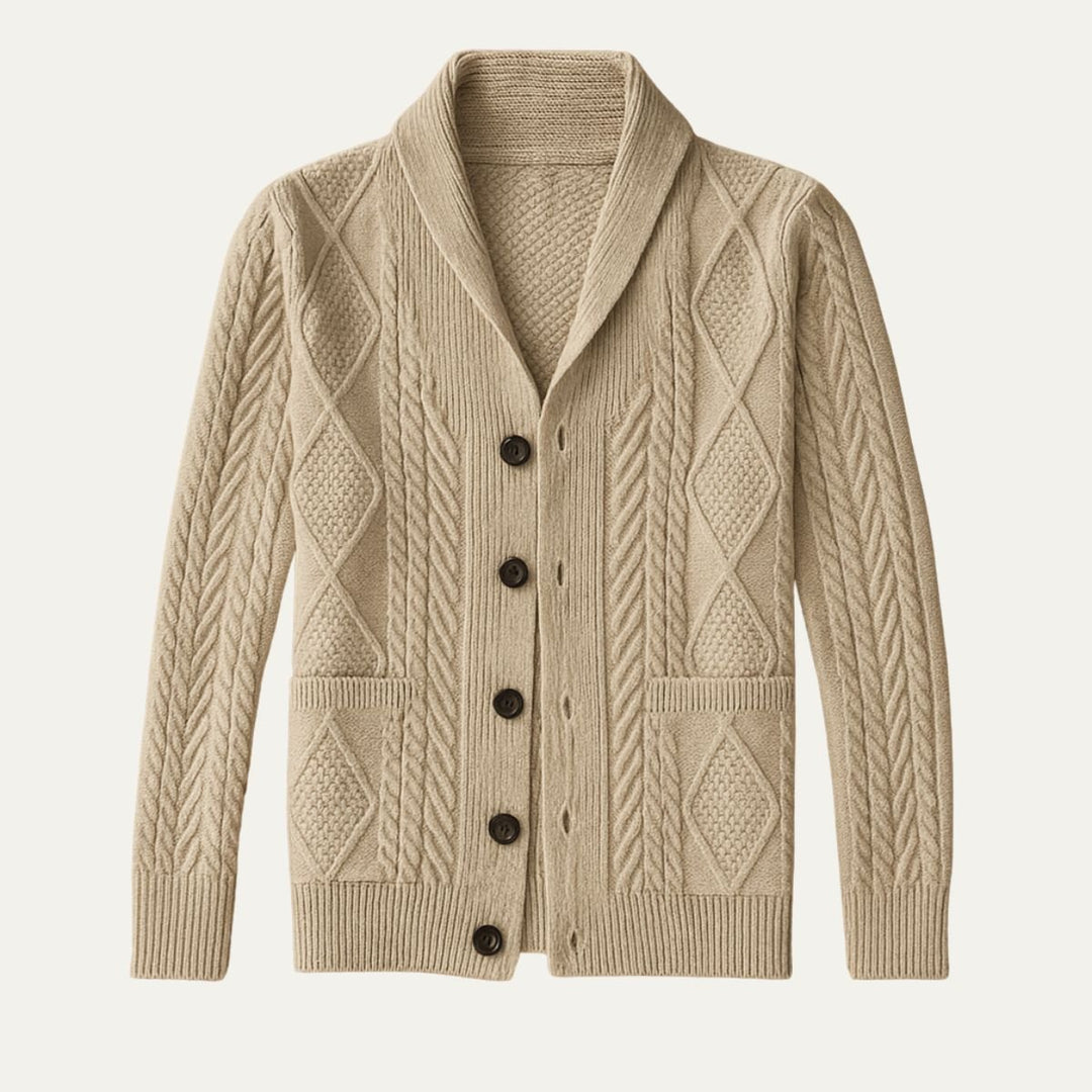 Men's Knit Cardigan Sweater | Shawl Collar Relaxed Fit Back