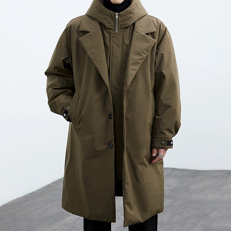 Men's Layered Collar Trench Coat | Windproof Long-Line Fit Front