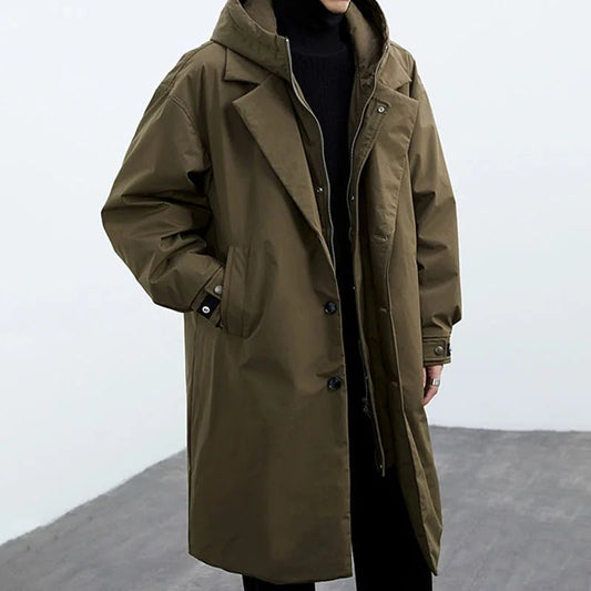 Men's Layered Collar Trench Coat | Windproof Long-Line Fit Hero