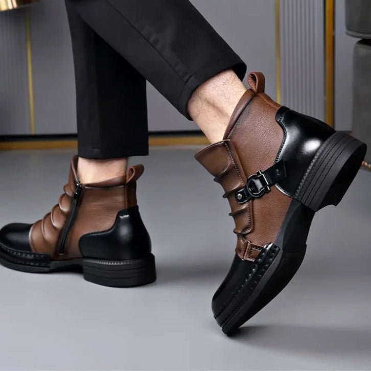 Men's Leather Ankle Boots | Buckle Strap Layered Fold Alternate