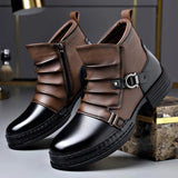 Men's Leather Ankle Boots | Buckle Strap Layered Fold