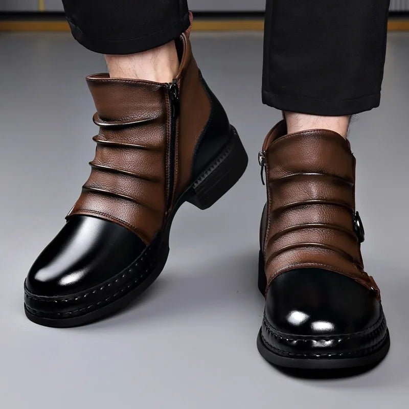 Men's Leather Ankle Boots | Buckle Strap Layered Fold Lifestyle