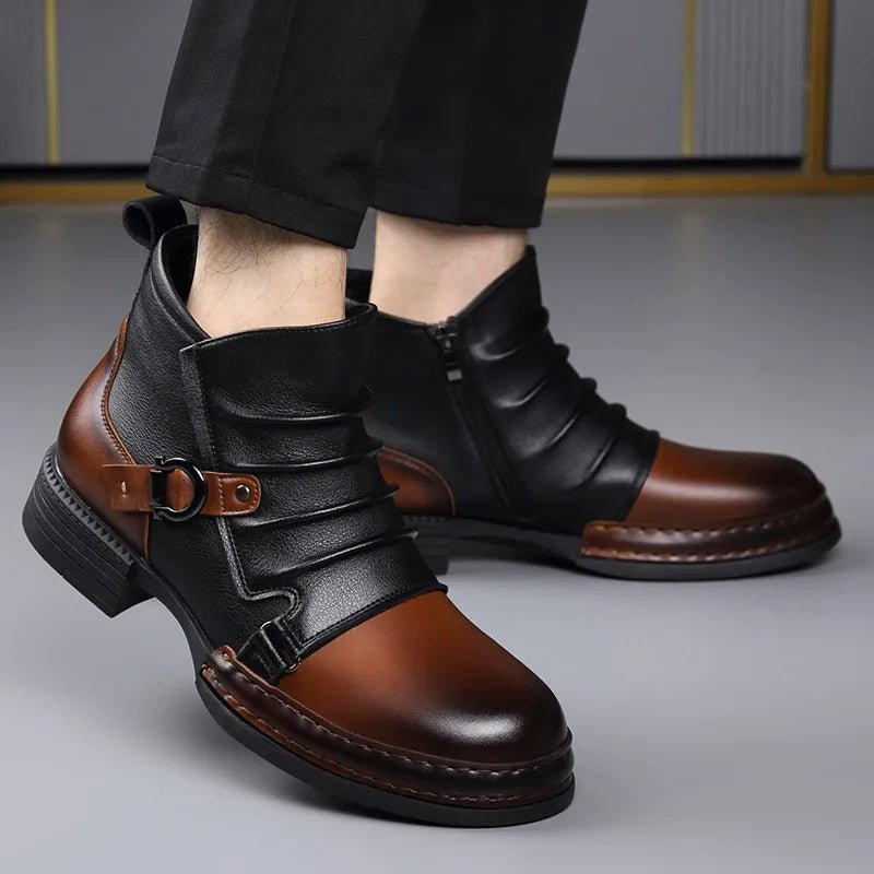 Men's Leather Ankle Boots | Buckle Strap Layered Fold View 11