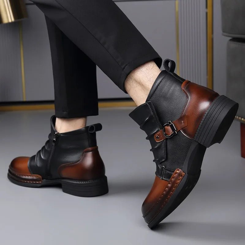 Men's Leather Ankle Boots | Buckle Strap Layered Fold View 12