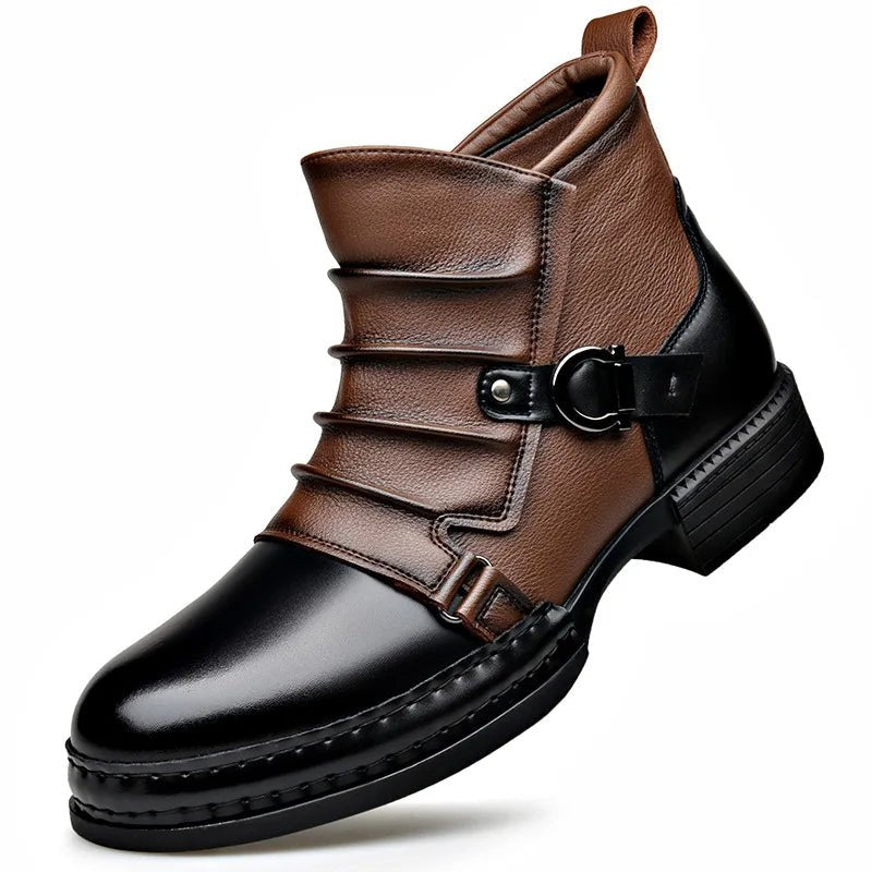 Men's Leather Ankle Boots | Buckle Strap Layered Fold View 13