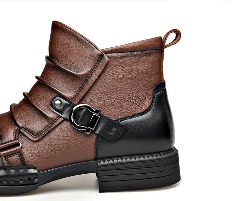 Men's Leather Ankle Boots | Buckle Strap Layered Fold View 14