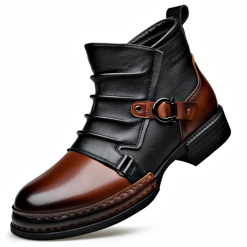 Men's Leather Ankle Boots | Buckle Strap Layered Fold View 16