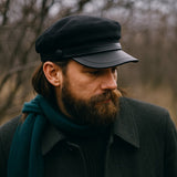 Men's Leather Brim Fisherman Cap | Felt Crown