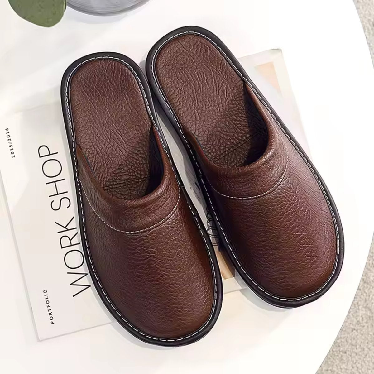 Men's Leather Slip On Clogs | Closed Toe House Shoes Hero