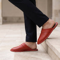 Men's Leather Slip-On Slippers | Open Heel Mule Angle