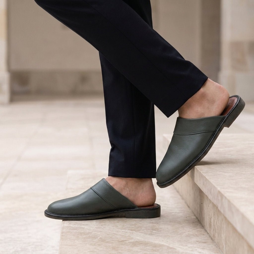 Men's Leather Slip-On Slippers | Open Heel Mule Back