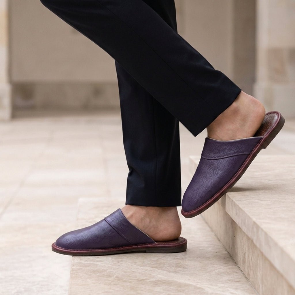 Men's Leather Slip-On Slippers | Open Heel Mule Lifestyle
