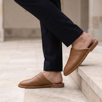 Men's Leather Slip-On Slippers | Open Heel Mule Side