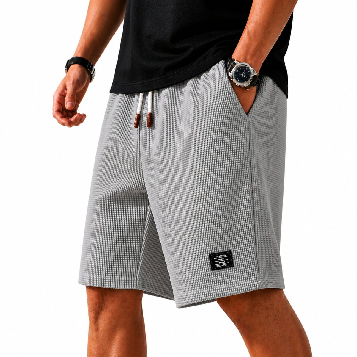 Men's Lightweight Summer Waffle Shorts Pants Side