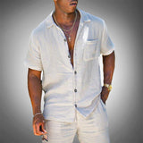 Men's Linen Blend Short Sleeve Loungewear Set | Crinkled Texture
