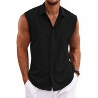 Men's Linen Blend Sleeveless Button-Down Shirt | Relaxed Fit Back