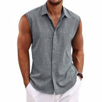 Men's Linen Blend Sleeveless Button-Down Shirt | Relaxed Fit Hero