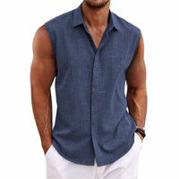Men's Linen Blend Sleeveless Button-Down Shirt | Relaxed Fit Side