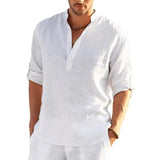 Men's Linen Henley Shirt | Rolled Sleeves
