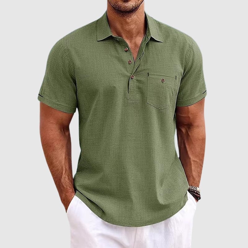 Men's Linen Polo Shirt | Chest Pocket Back