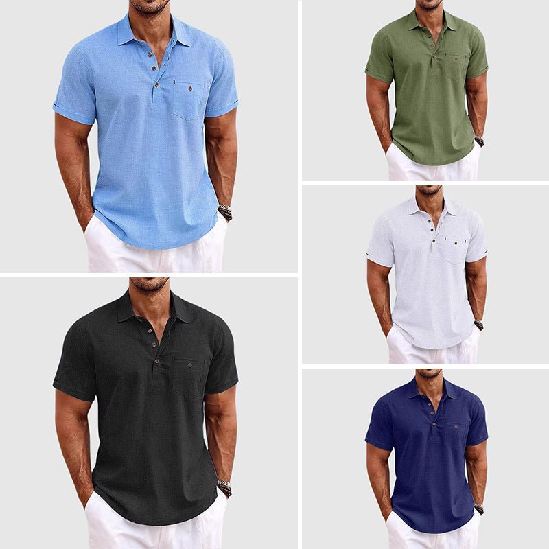 Men's Linen Polo Shirt | Chest Pocket Close Up