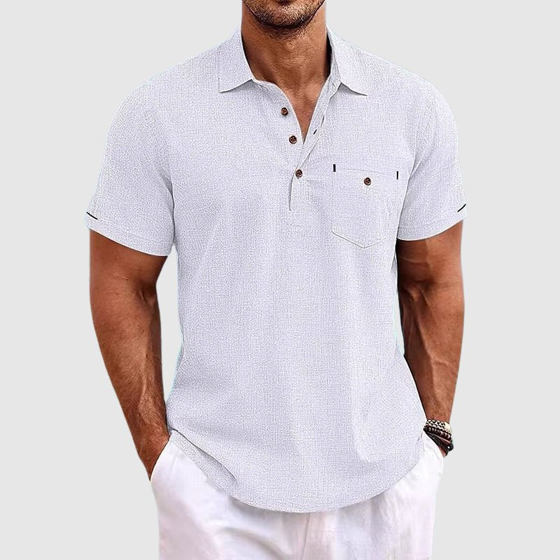 Men's Linen Polo Shirt | Chest Pocket Detail