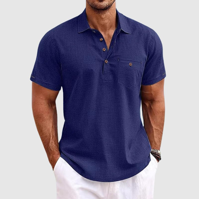Men's Linen Polo Shirt | Chest Pocket Side