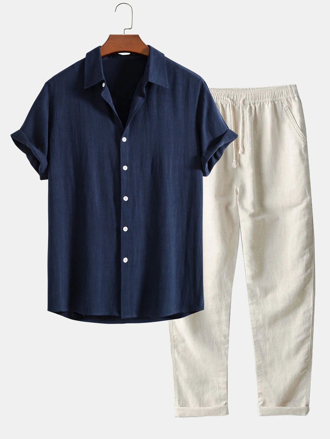 Men's Linen Shirt Pants Set | Rolled Cuffs Hero