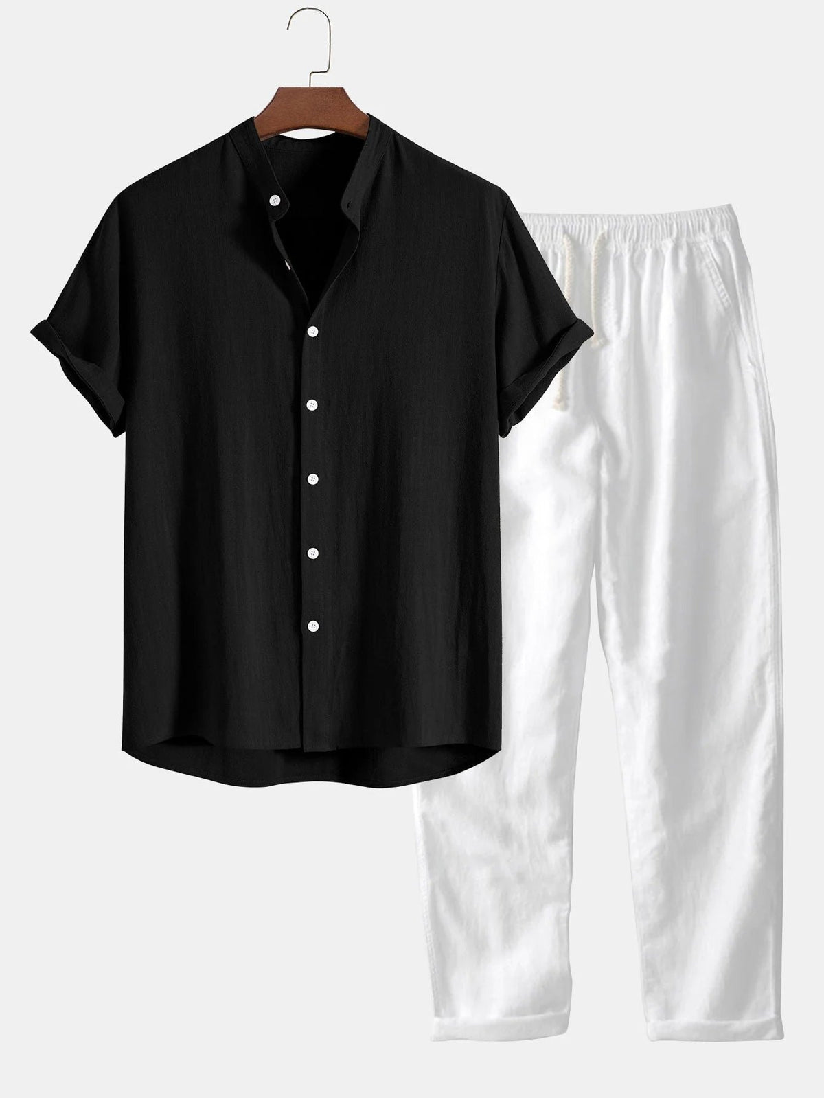 Men's Linen Shirt Pants Set | Rolled Cuffs Side