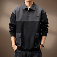 Men's Long Sleeve Polo Shirt | Color Block Quarter-Zip Back