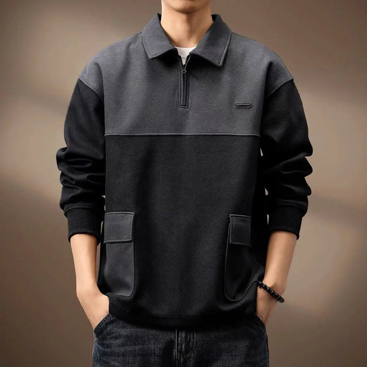 Men's Long Sleeve Polo Shirt | Color Block Quarter-Zip Back