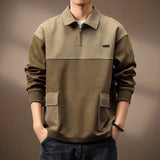 Men's Long Sleeve Polo Shirt | Color Block Quarter-Zip