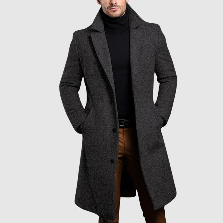Men's Longline Single-Breasted Wool Coat | Lapel Detail