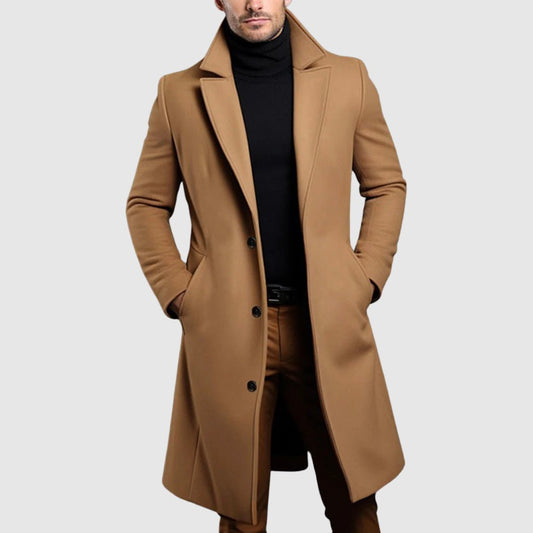 Men's Longline Single-Breasted Wool Coat | Lapel Hero
