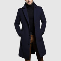 Men's Longline Single-Breasted Wool Coat | Lapel Side