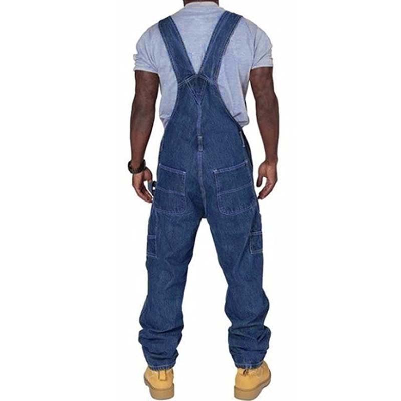 Men's Loose Fit Denim Bib Overalls | Multi-Pockets Workwear Detail