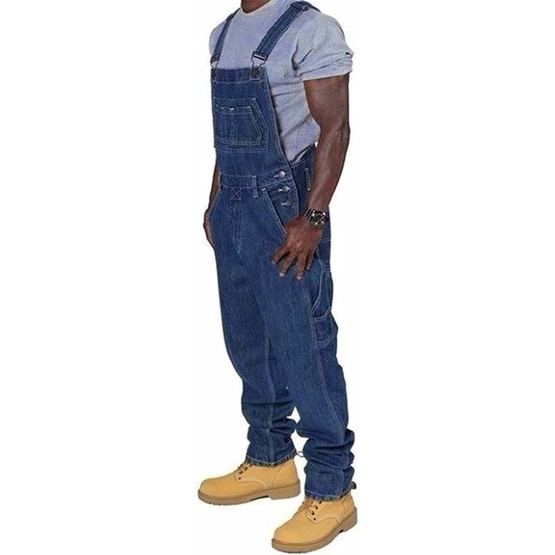 Men's Loose Fit Denim Bib Overalls | Multi-Pockets Workwear Side