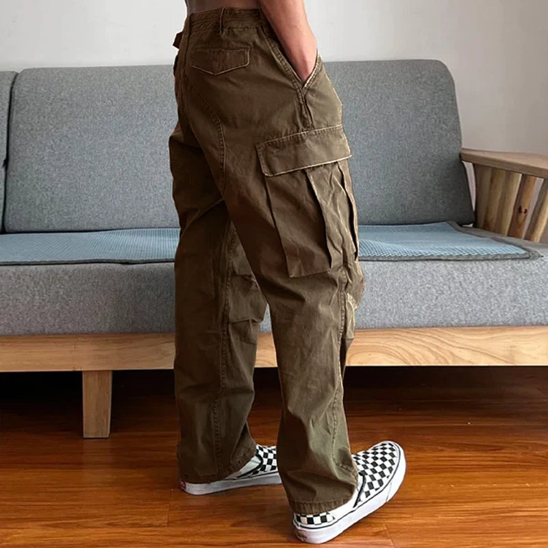 Men's Loose Fit Washed Cargo Pants | Paint Splatter Detail Angle