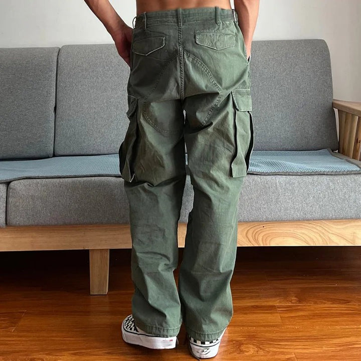 Men's Loose Fit Washed Cargo Pants | Paint Splatter Detail Back