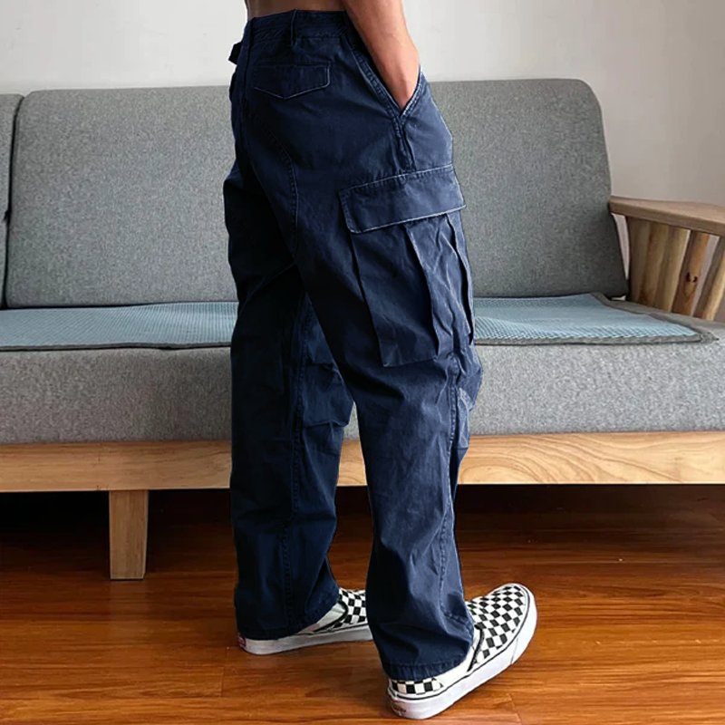 Men's Loose Fit Washed Cargo Pants | Paint Splatter Detail Full