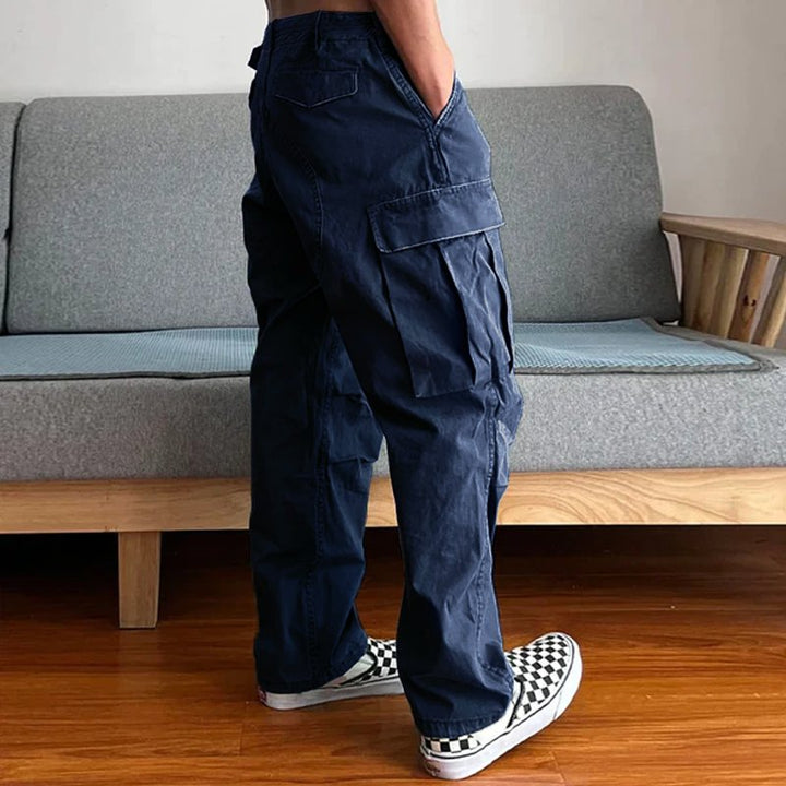 Men's Loose Fit Washed Cargo Pants | Paint Splatter Detail Full