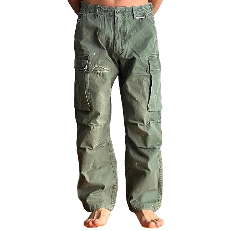 Men's Loose Fit Washed Cargo Pants | Paint Splatter Detail Hero