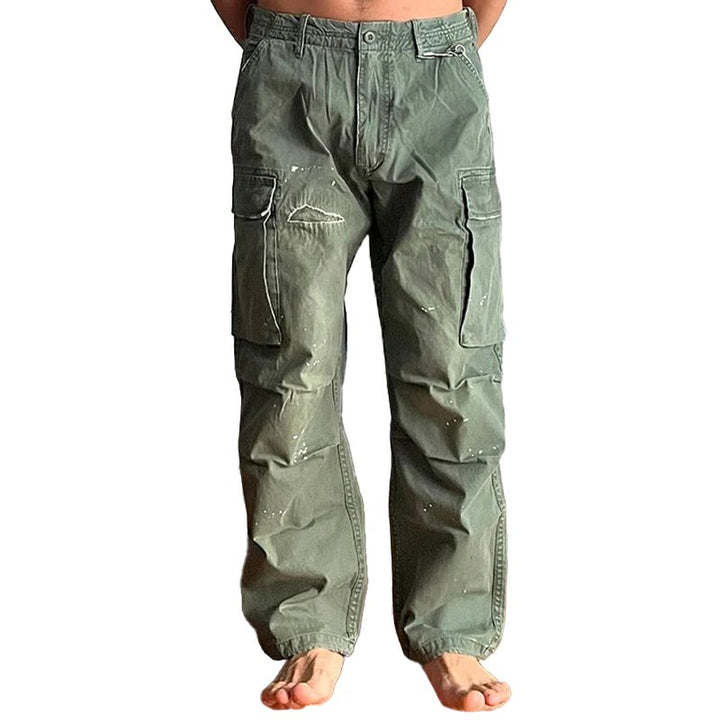Men's Loose Fit Washed Cargo Pants | Paint Splatter Detail Hero