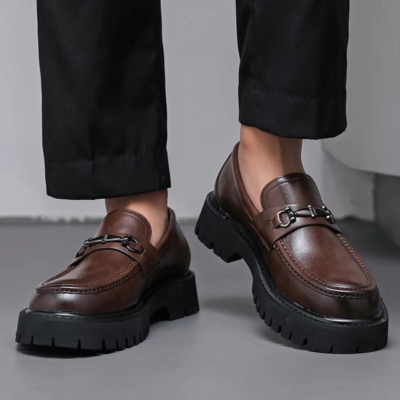 Men's Lug Sole Leather Dress Loafers | Metal Buckle Back