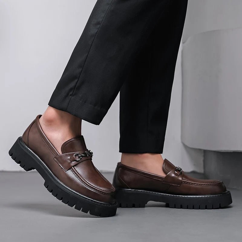 Men's Lug Sole Leather Dress Loafers | Metal Buckle Detail