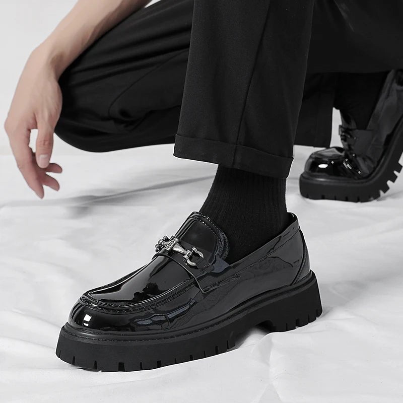 Men's Lug Sole Leather Dress Loafers | Metal Buckle Full