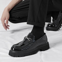 Men's Lug Sole Leather Dress Loafers | Metal Buckle Full