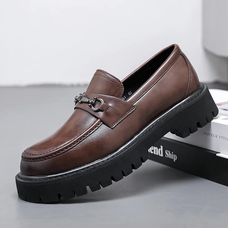Men's Lug Sole Leather Dress Loafers | Metal Buckle Hero